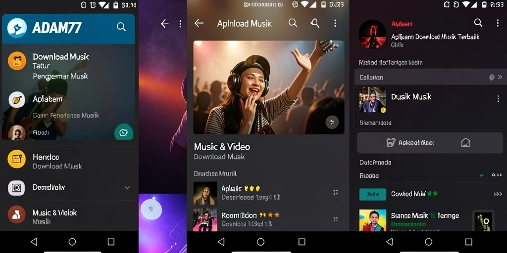 Tampilan antarmuka utama ADAM77 untuk Download Musik yang menarik dan mudah digunakan.